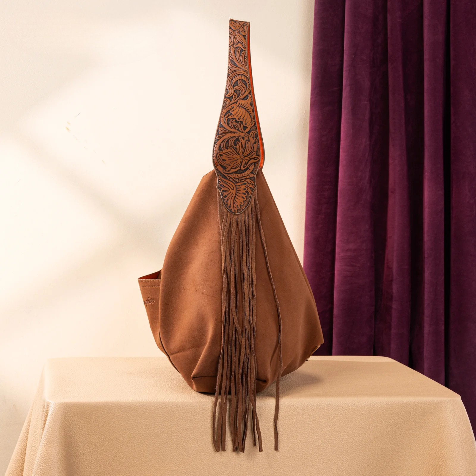 Fringe Floral Tooled Hobo Bag