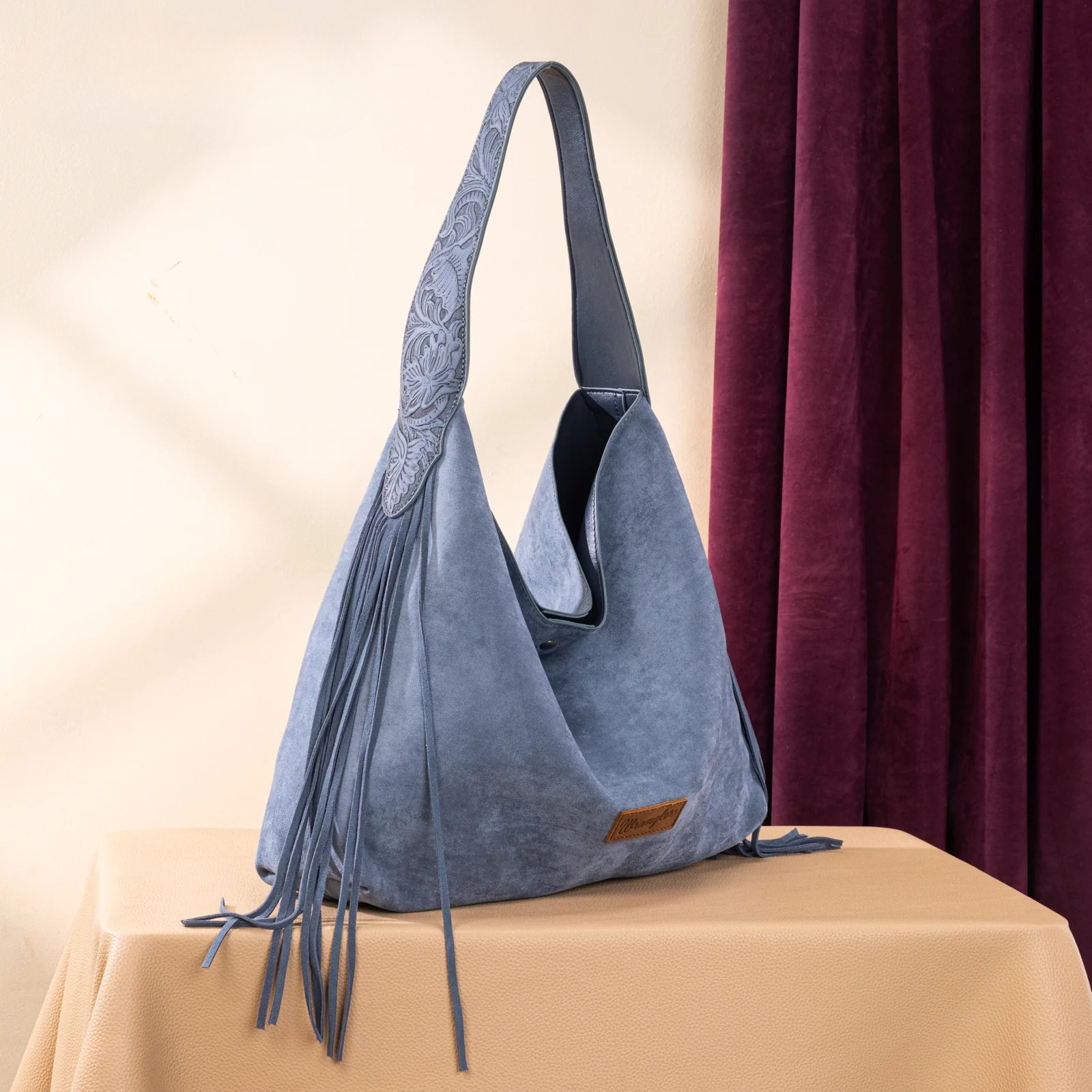 Fringe Floral Tooled Hobo Bag