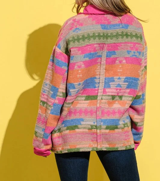 Women's Multi-Tribal Brushed Button-Up Shacket