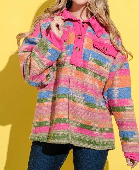 Women's Multi-Tribal Brushed Button-Up Shacket