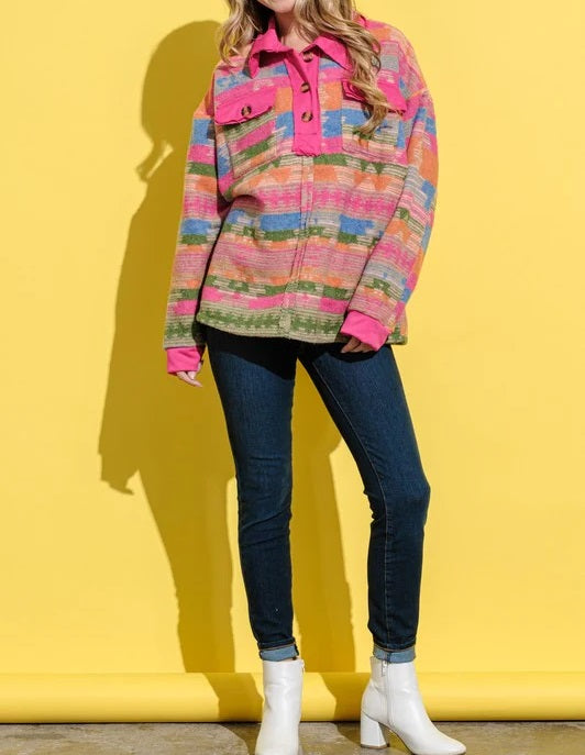 Women's Multi-Tribal Brushed Button-Up Shacket