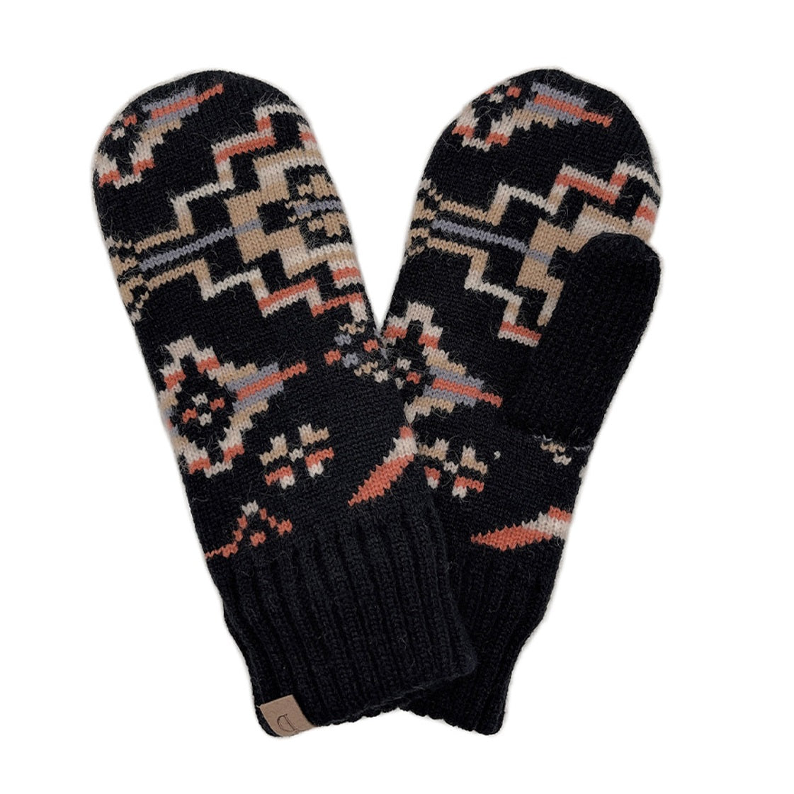 Aztec Knit Mittens with Ribbed Cuff