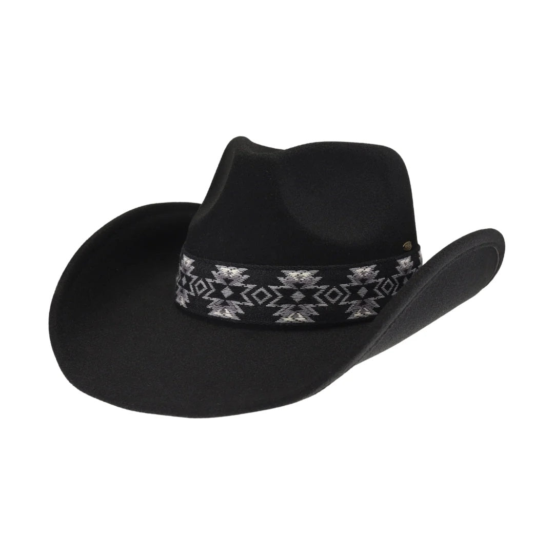 Women's Aztec Vegan Fabric Wide-Brim Cowboy Hat CC Beanie