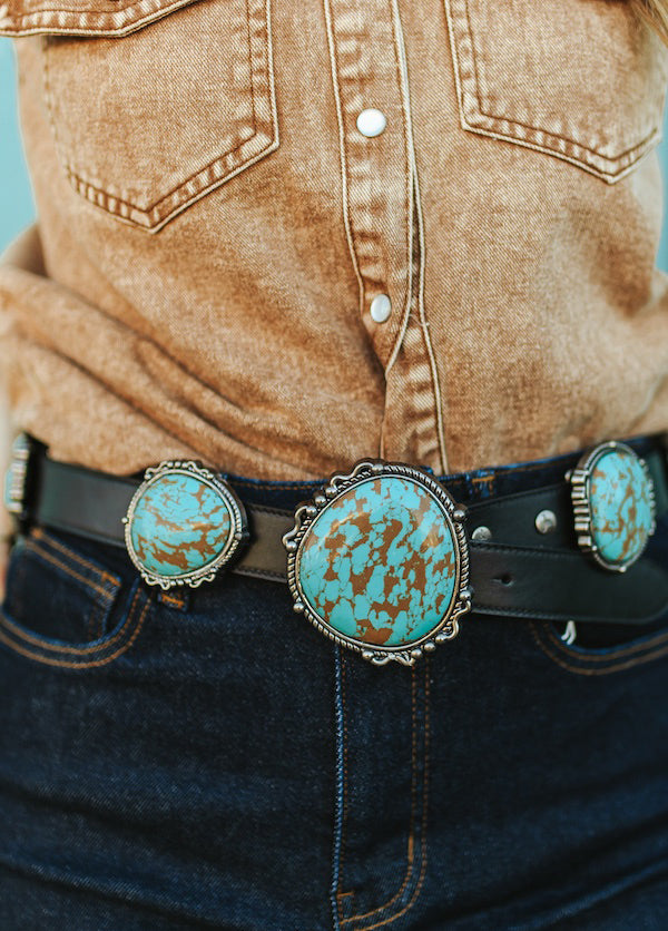 Genuine Leather Turquoise Round Stone Concho Belt