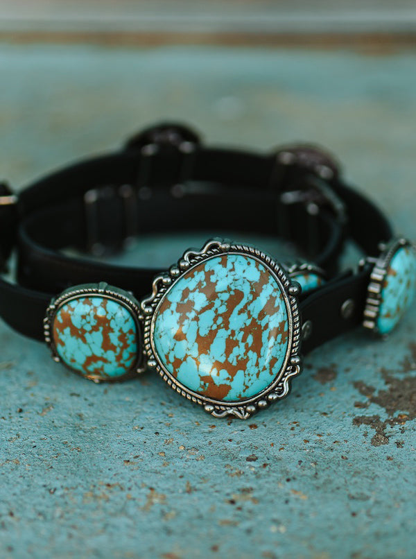 Genuine Leather Turquoise Round Stone Concho Belt