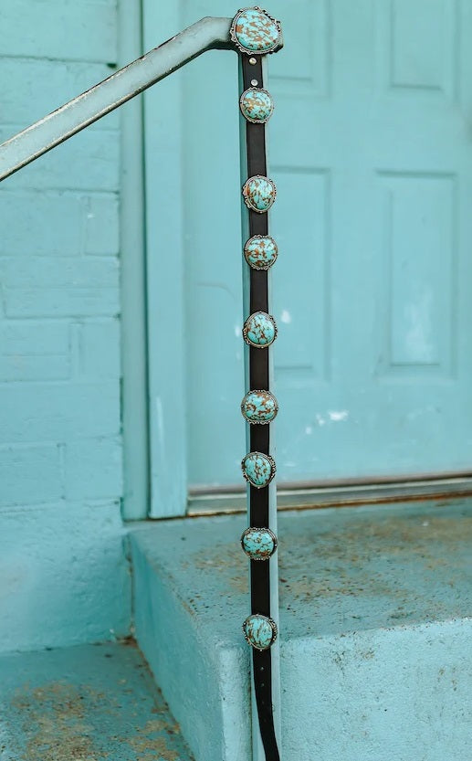 Genuine Leather Turquoise Round Stone Concho Belt