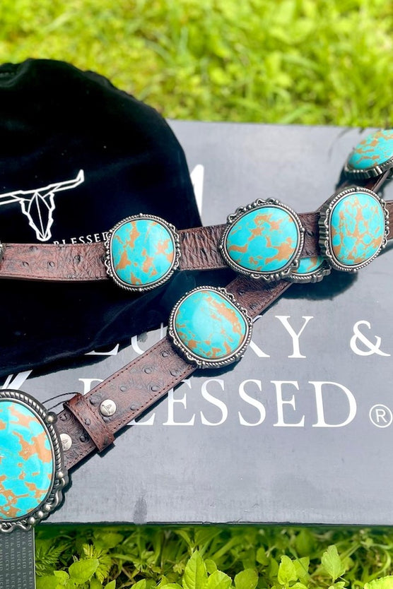 Genuine Leather Turquoise Round Stone Concho Belt