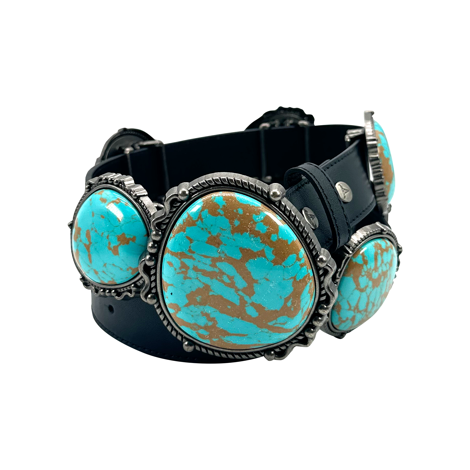 Genuine Leather Turquoise Round Stone Concho Belt