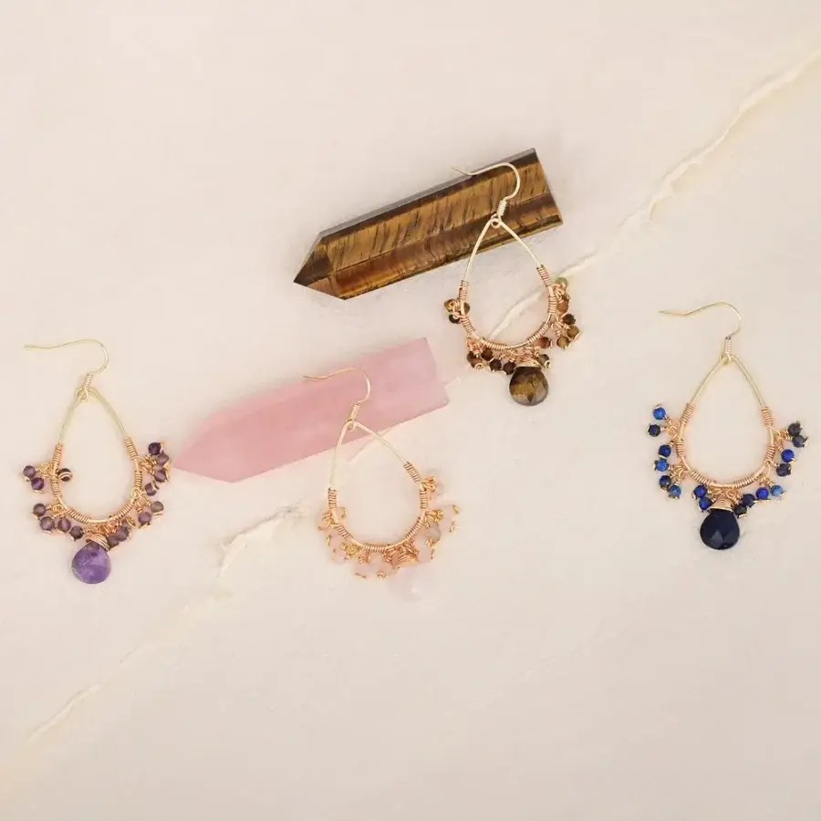 Natural Semi-Precious Gemstone Drop Earrings