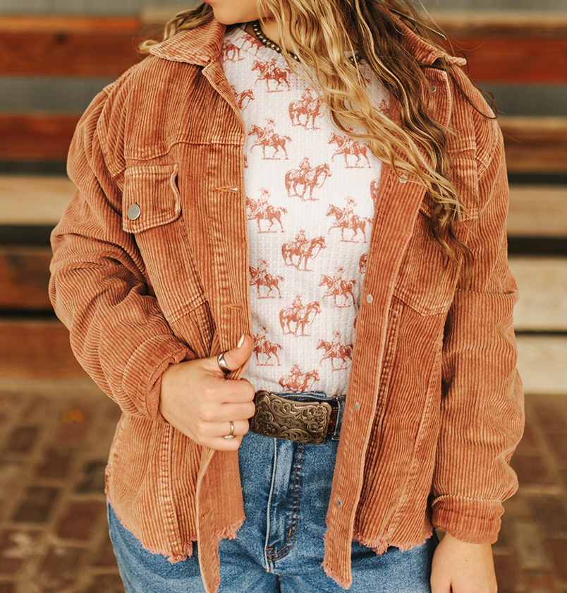 Women's Camel Corduroy Button Down Shacket