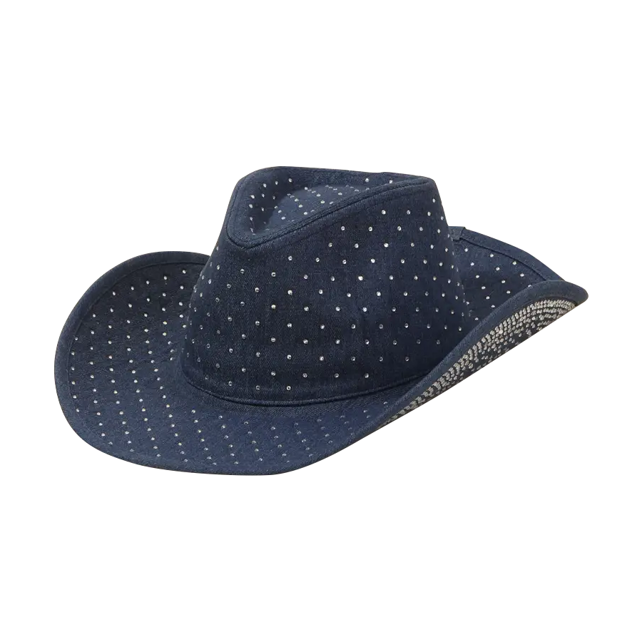 Rhinestone Studded Denim Cowboy Hat