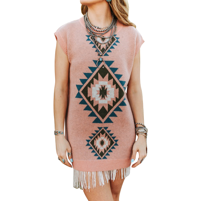 Women's Aztec Knit Sleeveless Sweater Dress