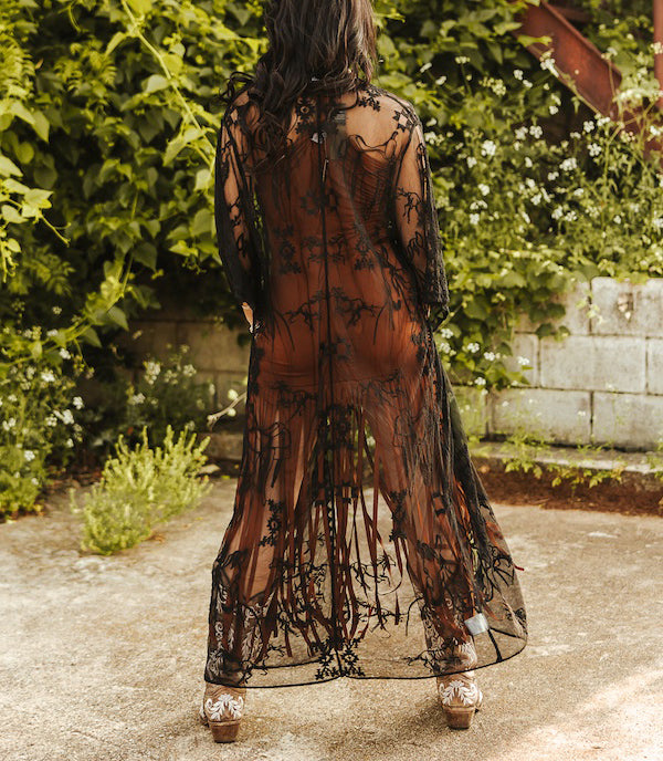 Women's Western Embroidered Mesh Lace Duster