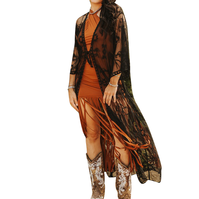 Women's Western Embroidered Mesh Lace Duster