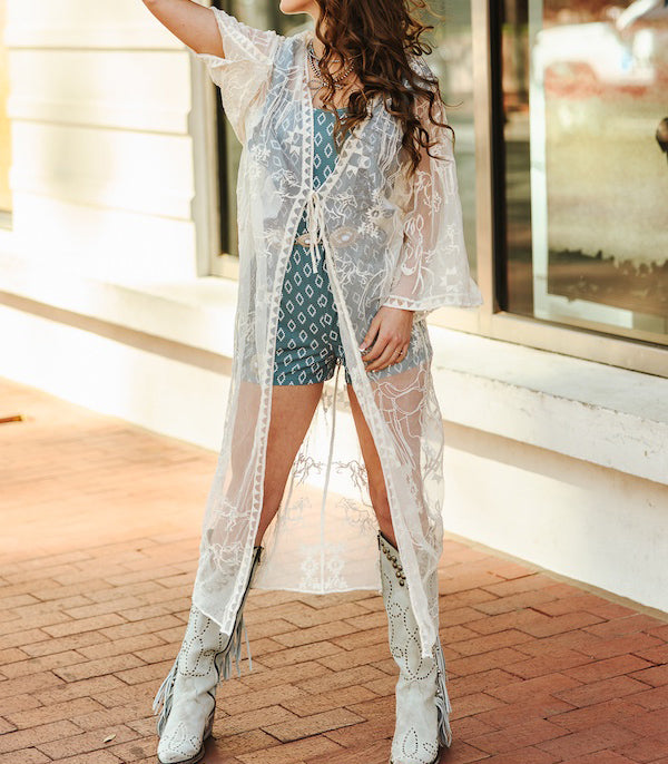 Women's Western Embroidered Mesh Lace Duster