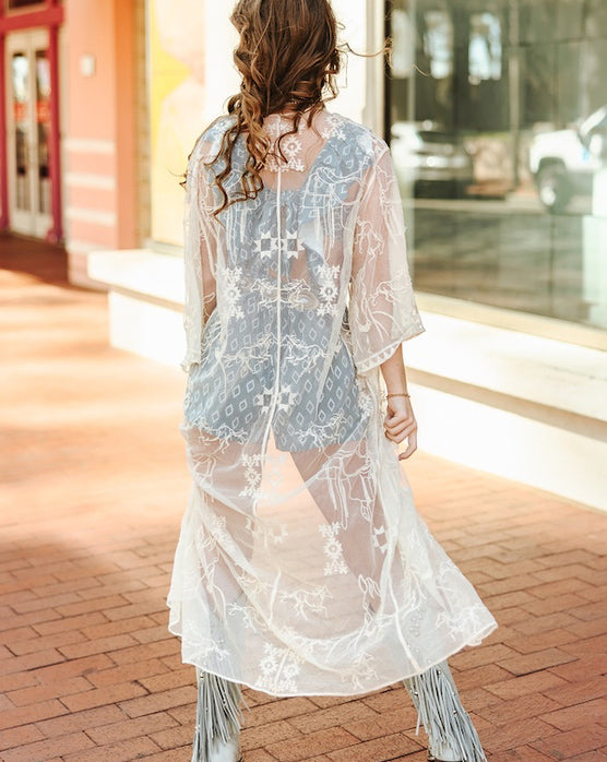 Women's Western Embroidered Mesh Lace Duster