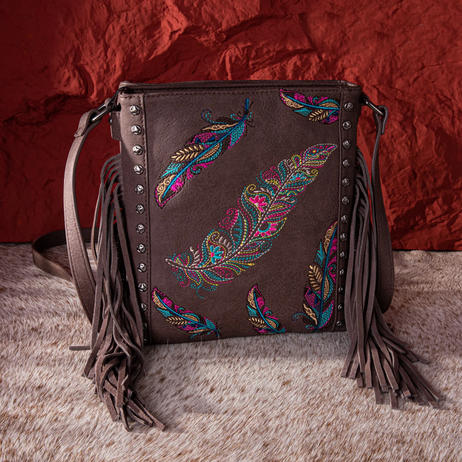 Embroidered Feather Collection Crossbody Purse