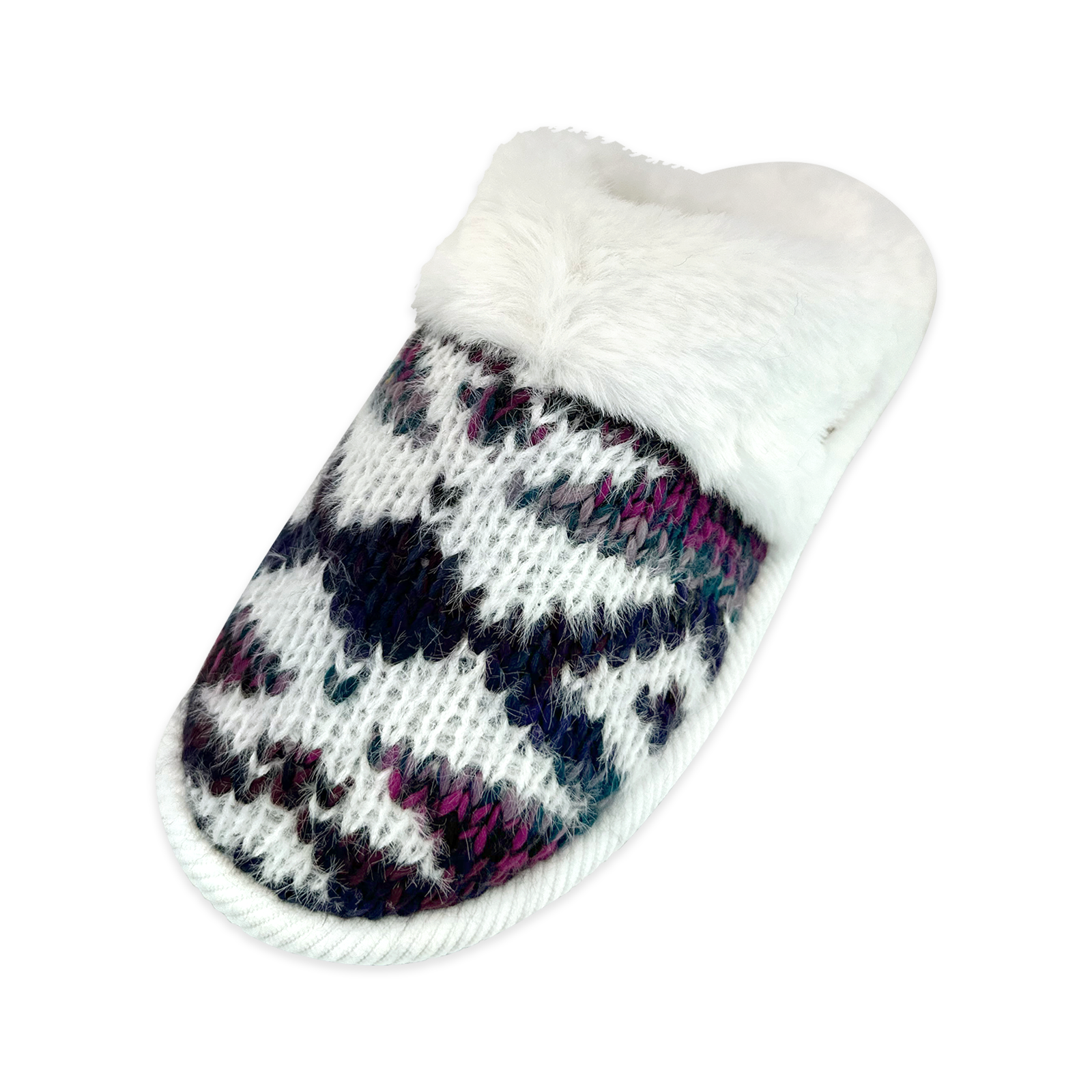 Women's Aztec Knitted Slip-On Slippers with Faux Fur Cuff
