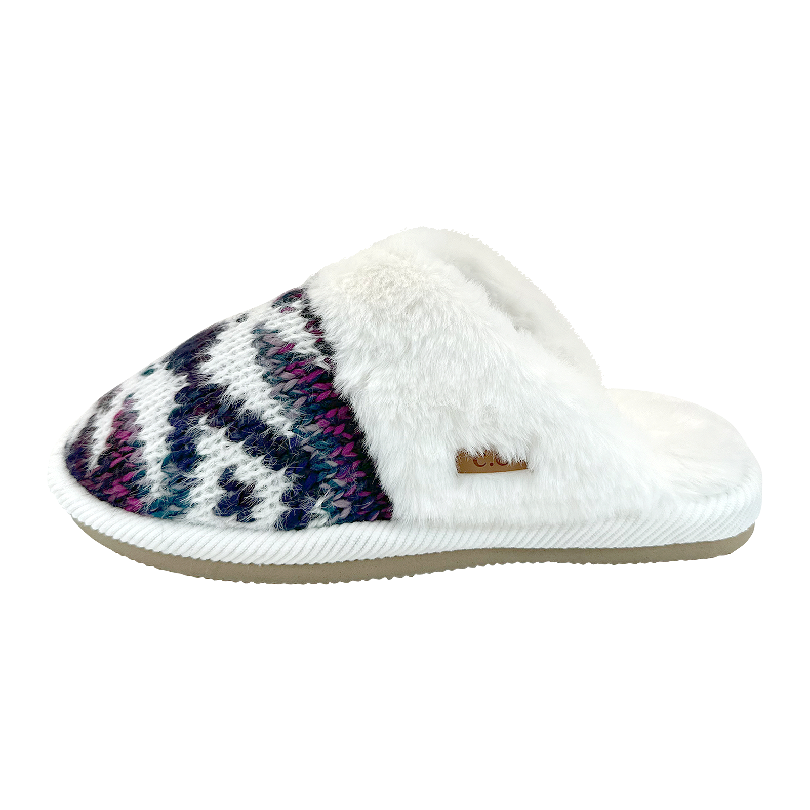 Women's Aztec Knitted Slip-On Slippers with Faux Fur Cuff