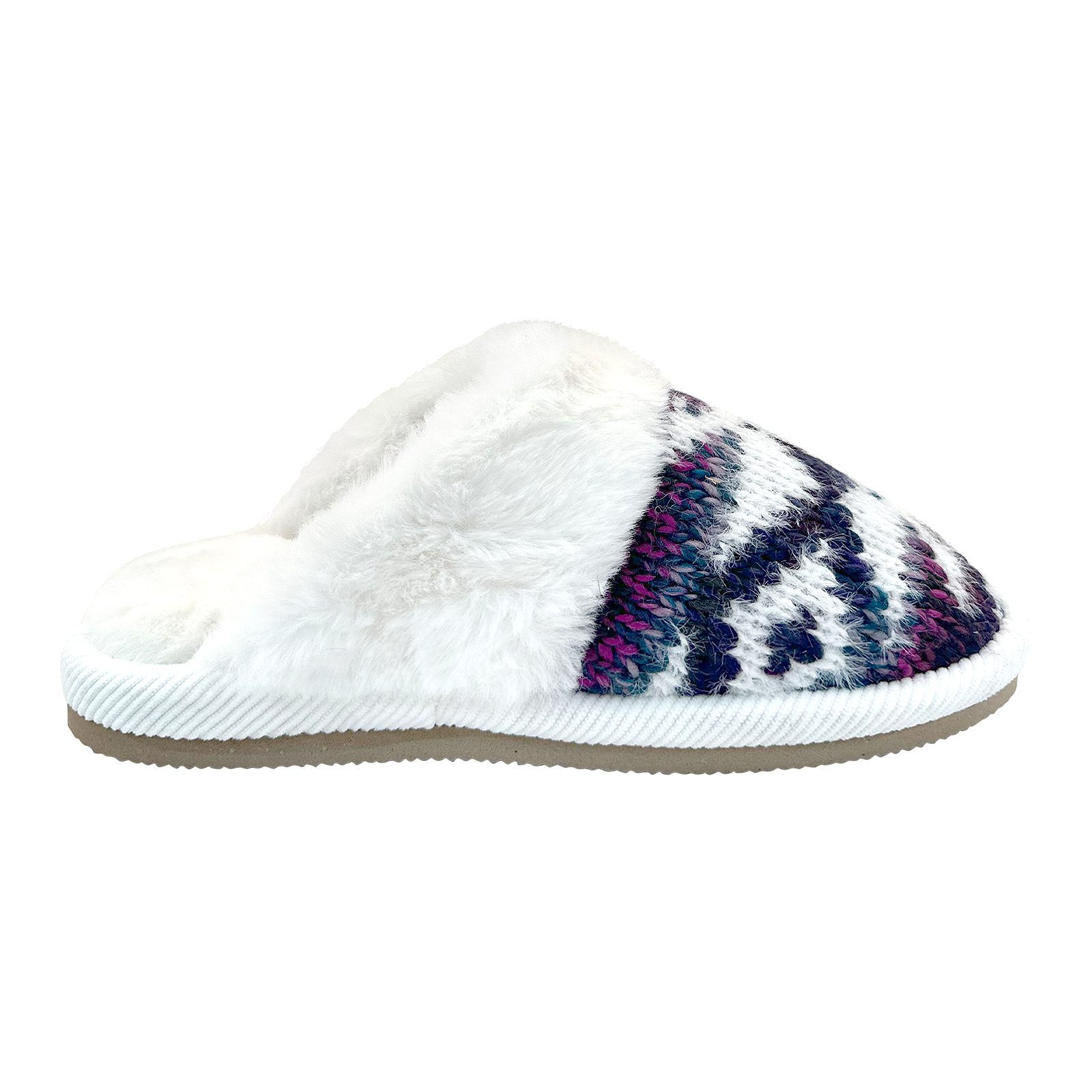 Women's Aztec Knitted Slip-On Slippers with Faux Fur Cuff