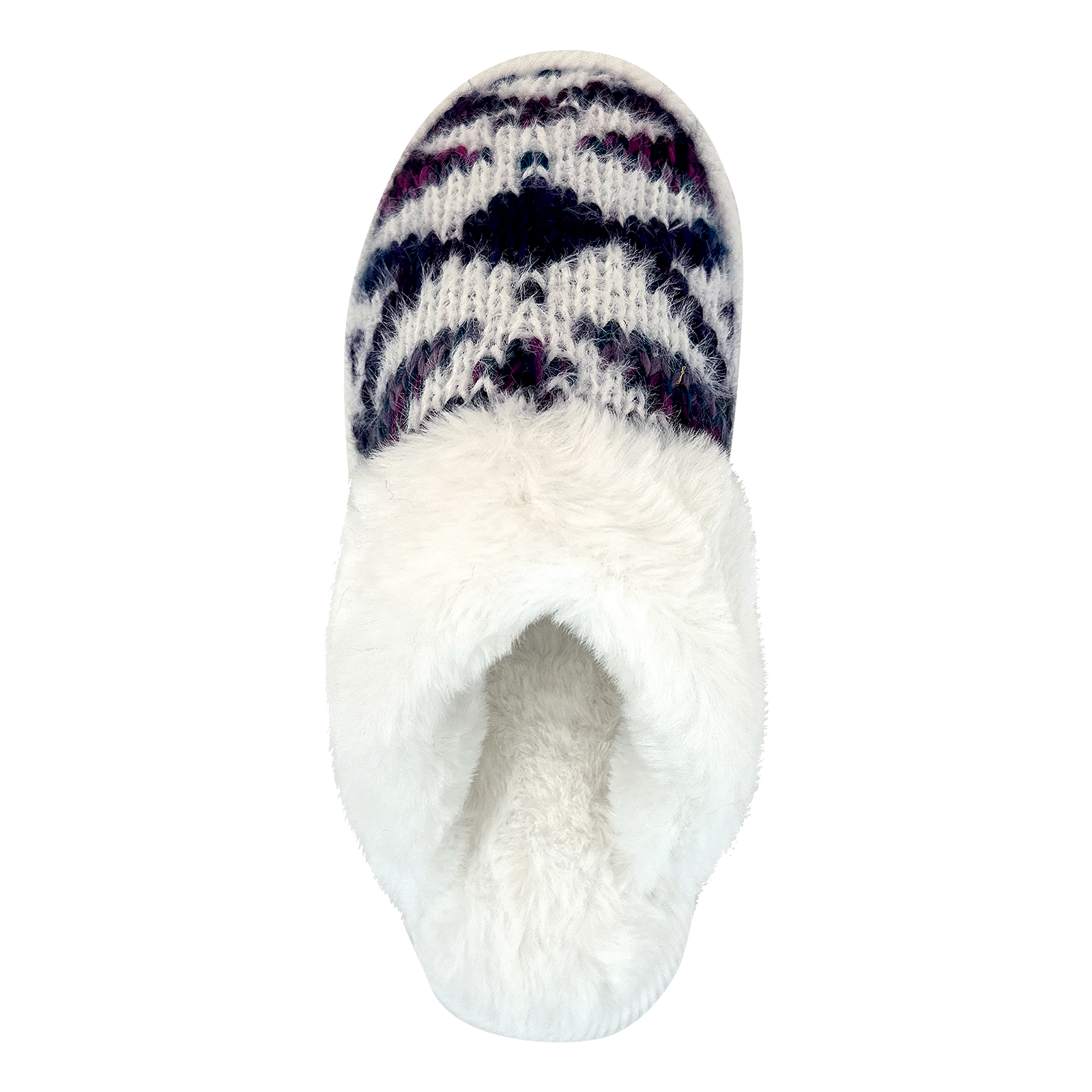 Women's Aztec Knitted Slip-On Slippers with Faux Fur Cuff