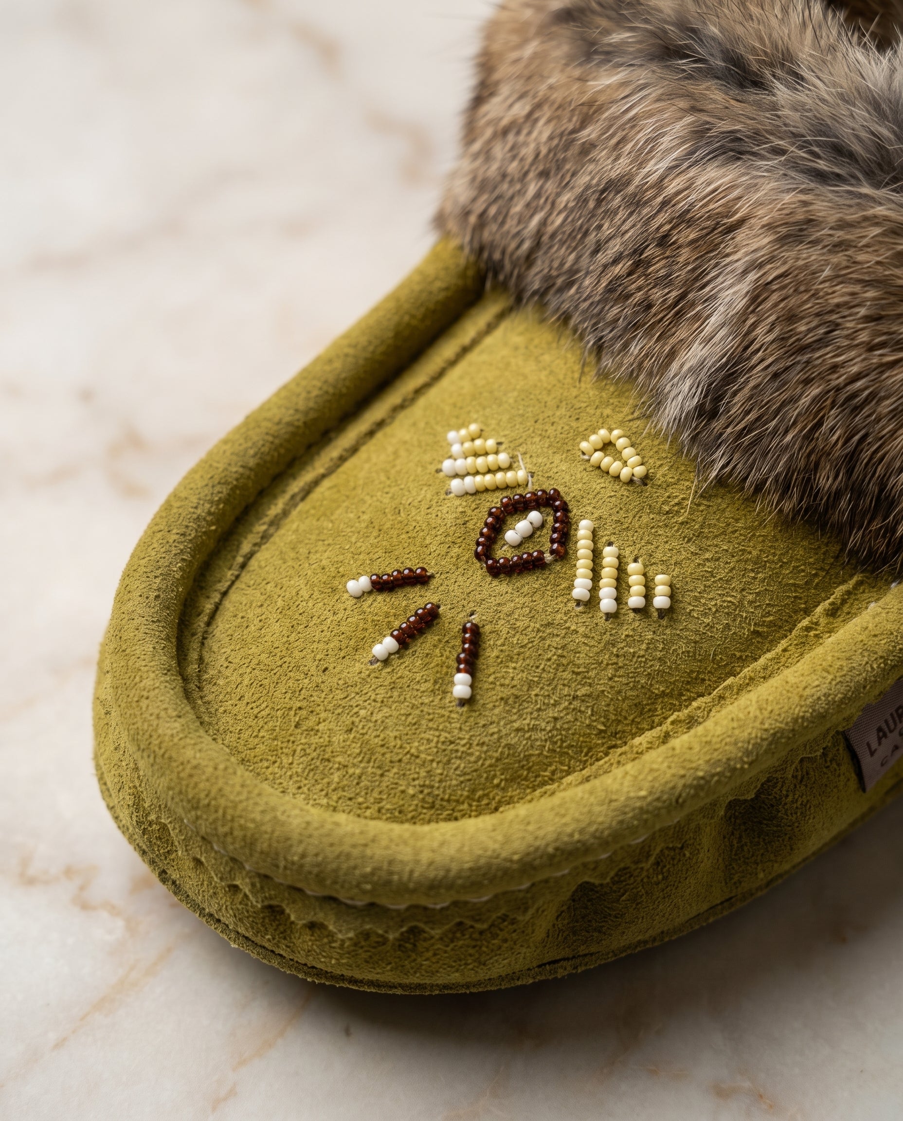 Women's Green Limited Edition Rabbit Fur Moccasins