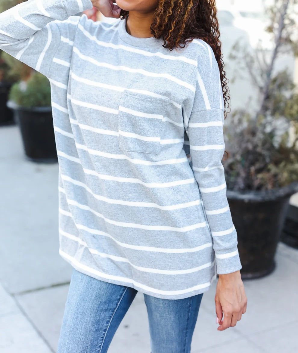 Women's Stripe Brushed Hacci Knit Top