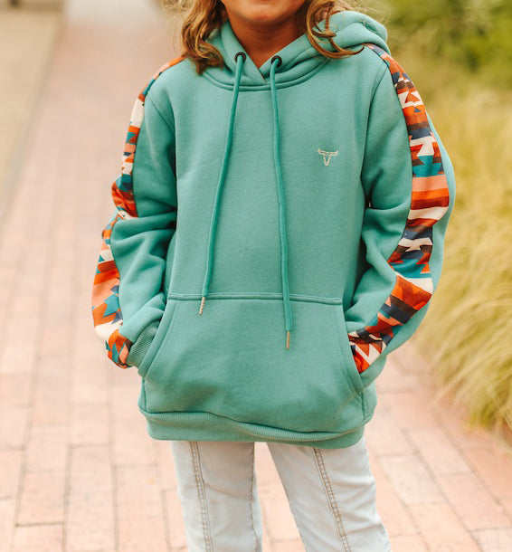 Girls Multi Aztec Printed Sleeve Hoodie