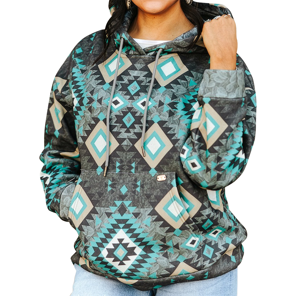 Women's Vintage Aztec Printed Drawstring Hoodie