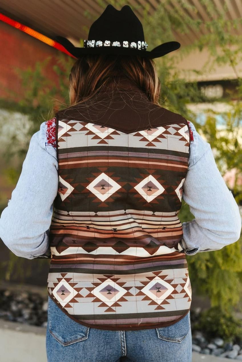 Women's Multi Aztec Quilted Reversible Yoke Vest
