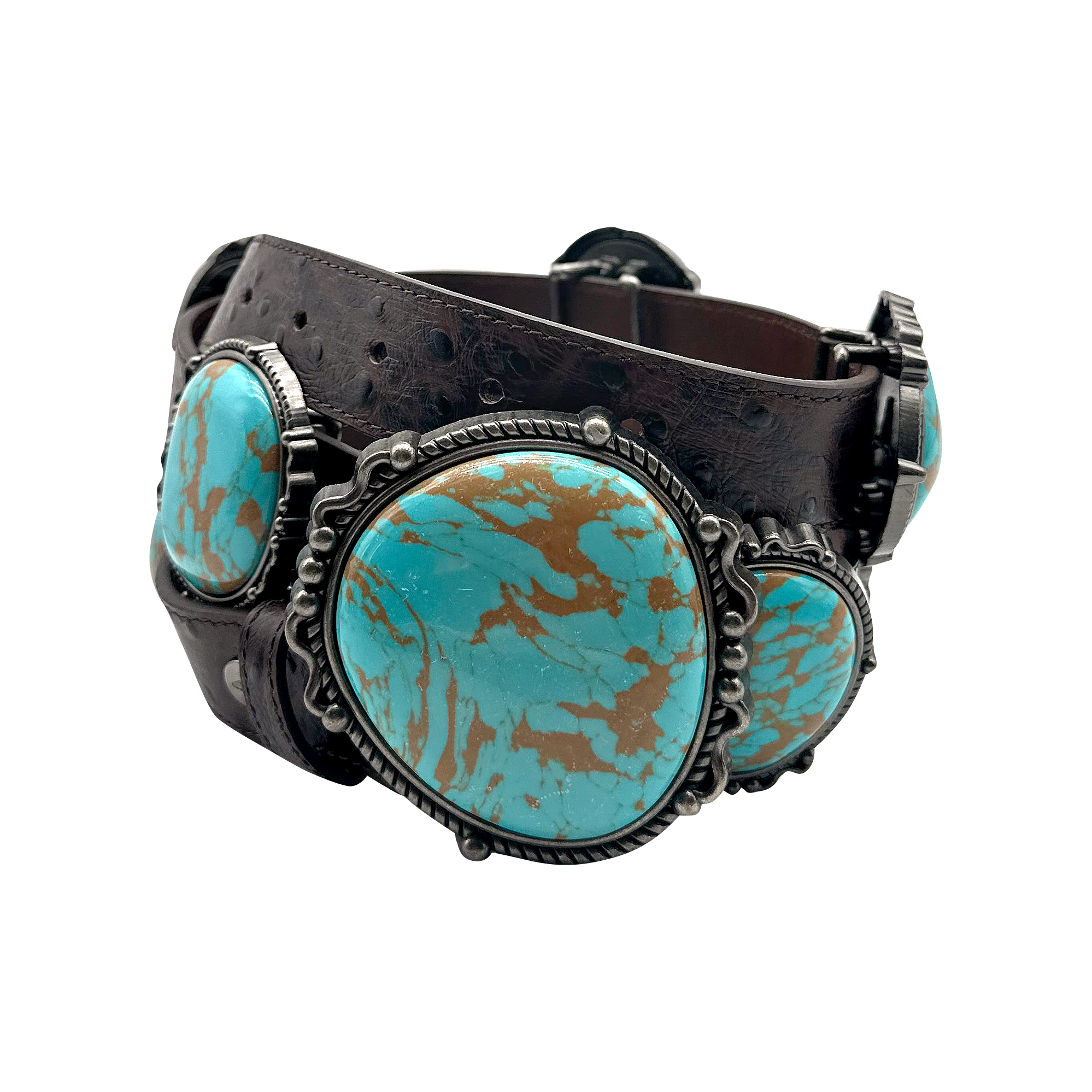 Genuine Leather Turquoise Round Stone Concho Belt