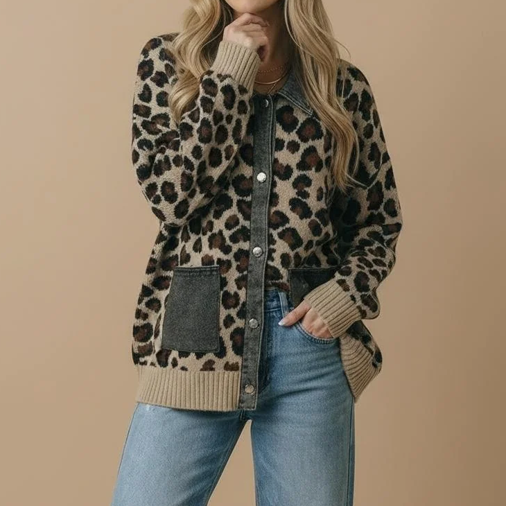 Women's Denim Collar & Cuff Knit Sweater
