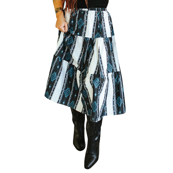 Serape Aztec Printed Ruffle Maxi Skirt