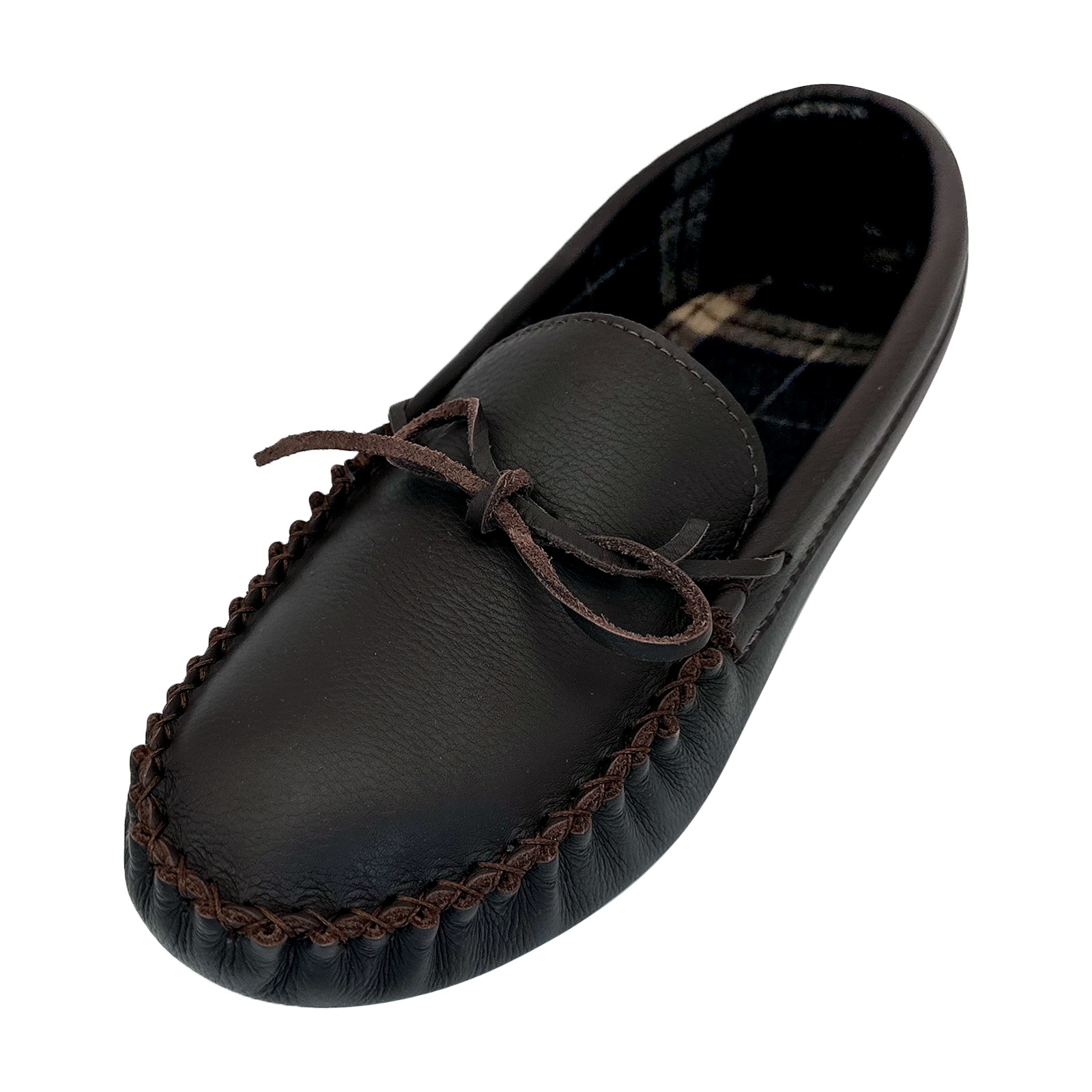 Men's Tartan Lined Leather Moccasins Slippers (Clearance)