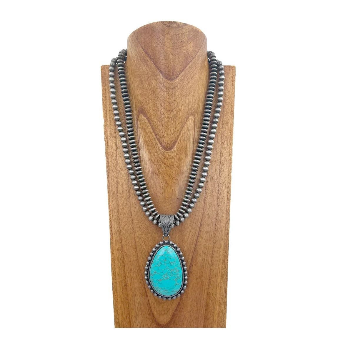 Double Navajo Pearl Turquoise Pendant Necklace