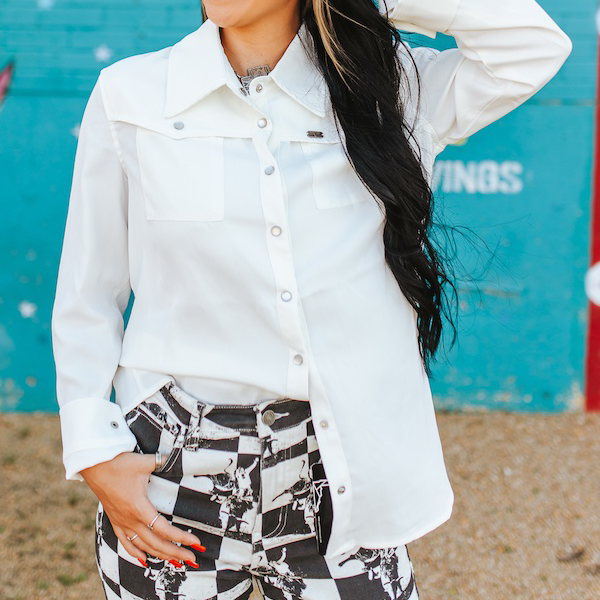 Women's White Retro 90s Button Up Shirt