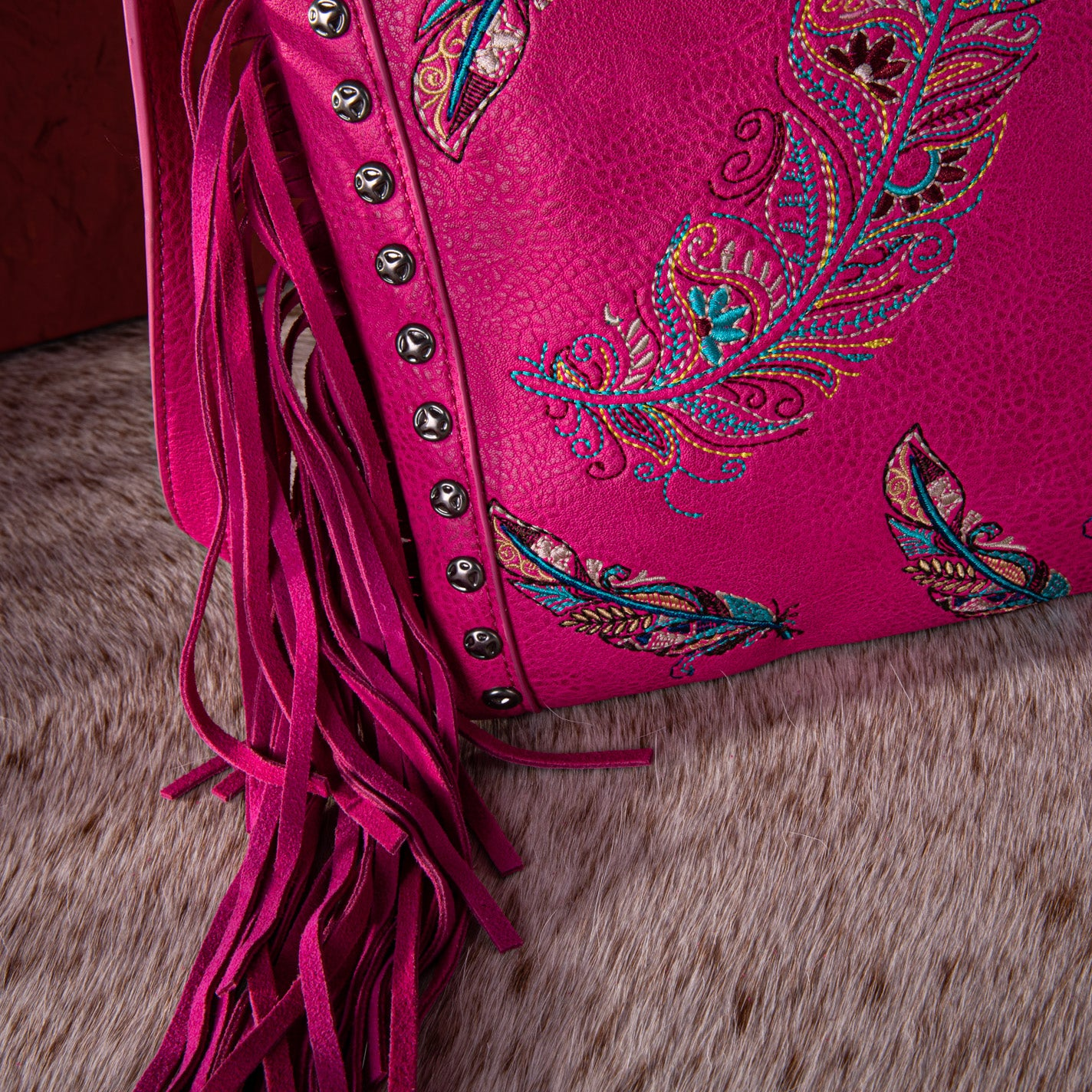 Embroidered Feather Collection Crossbody Purse