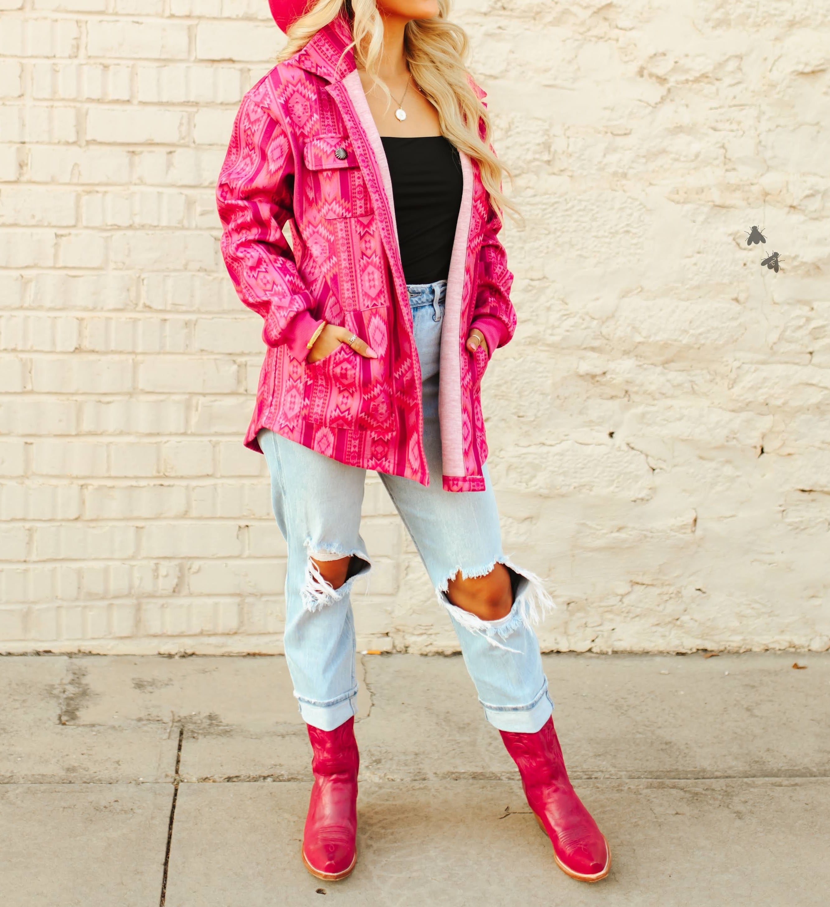 Women's Pink Aztec Button Up Shacket