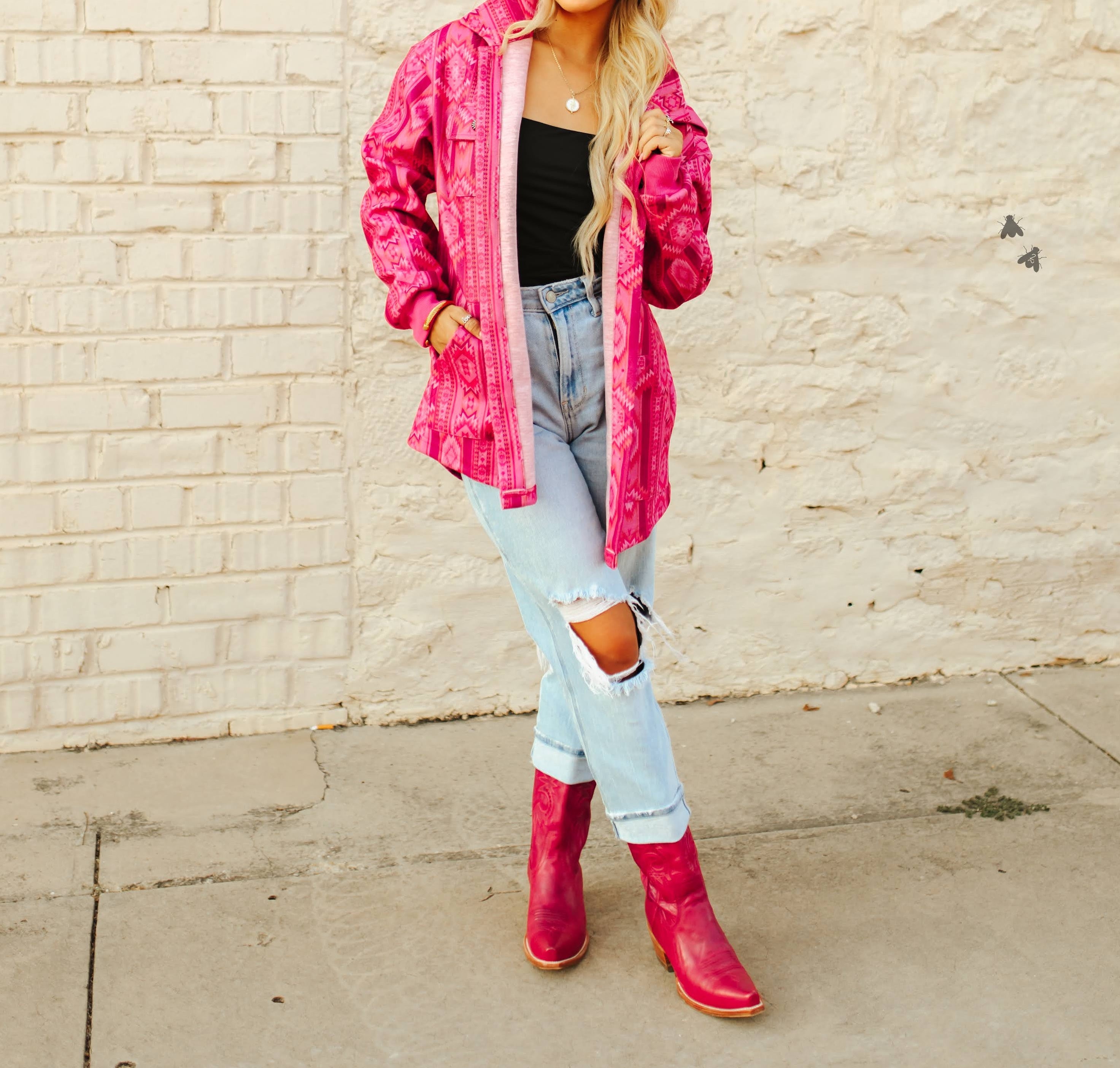 Women's Pink Aztec Button Up Shacket