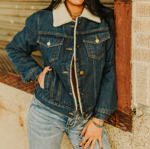 Women's Sherpa Lined Collared Denim Jacket