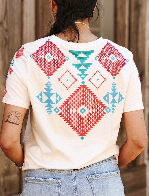 Women's Coral Aztec Printed T-Shirt
