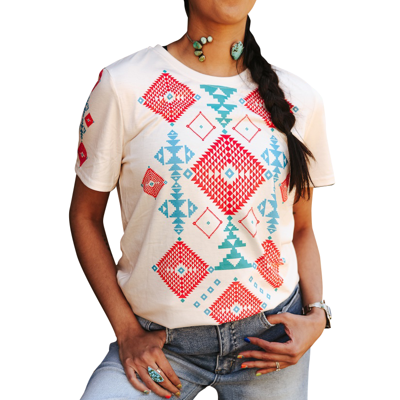 Women's Coral Aztec Printed T-Shirt