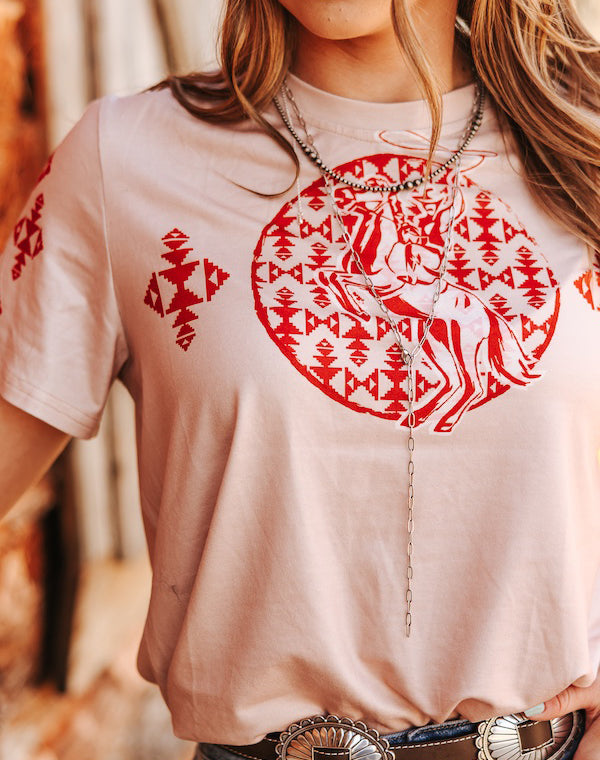 Women's Cowboy Aztec Printed T-Shirt