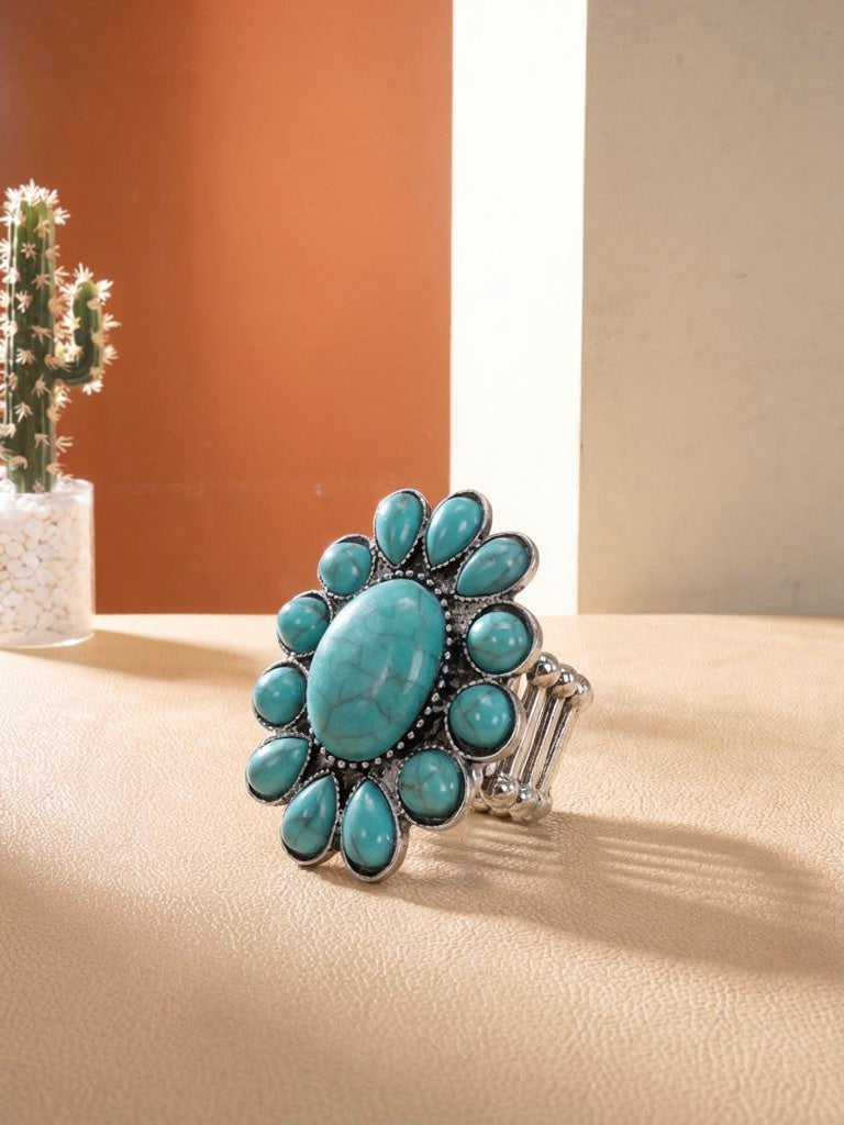 Silver Stretch Concho Turquoise Ring
