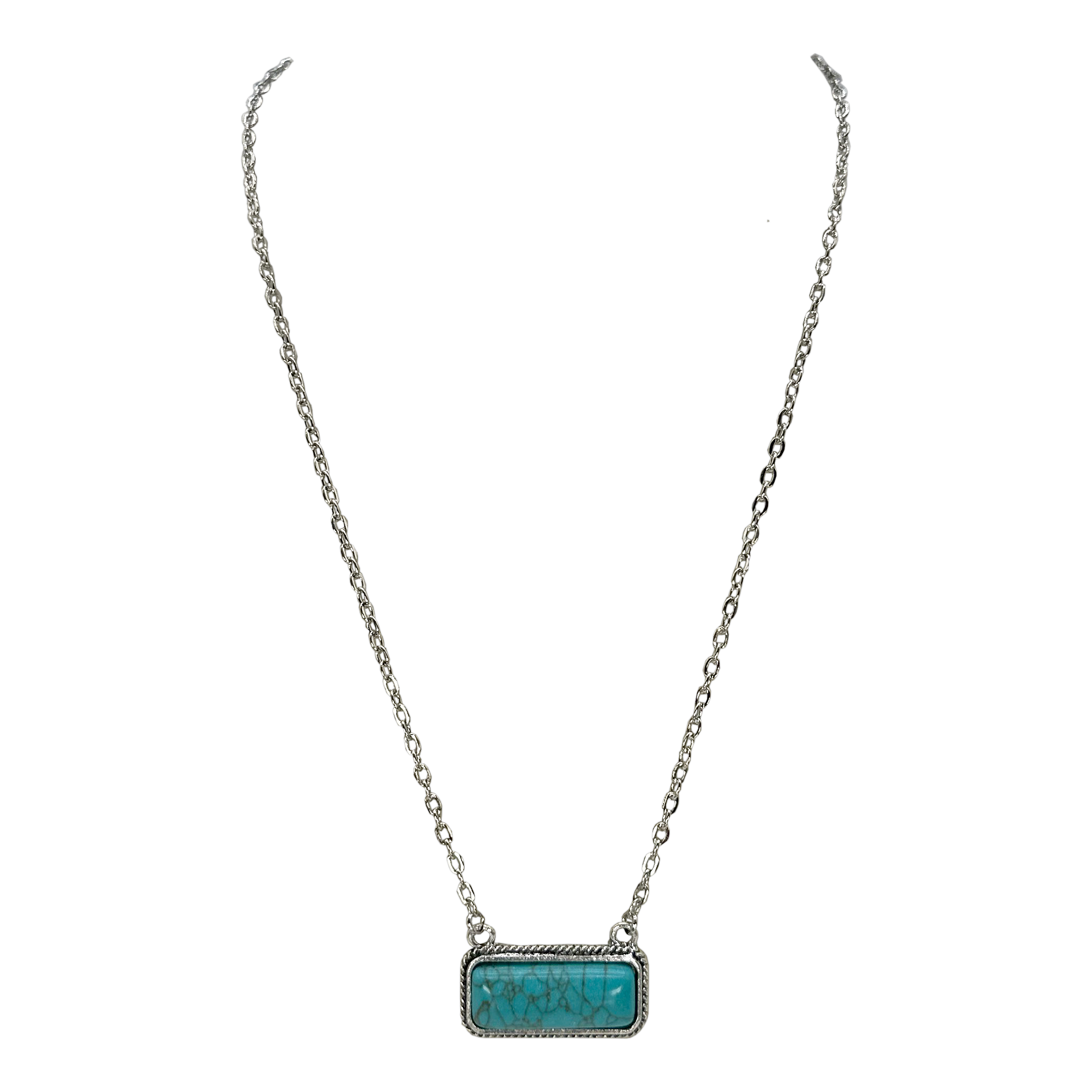 Turquoise Stone Pendant Silver Chain Necklace