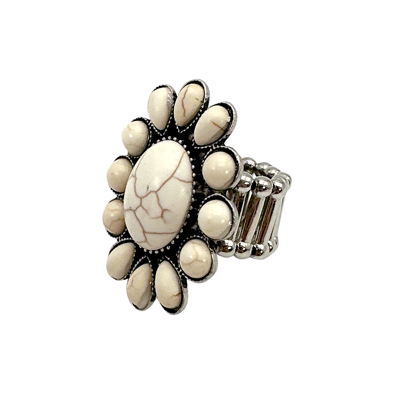 Silver Stretch Concho Turquoise Ring