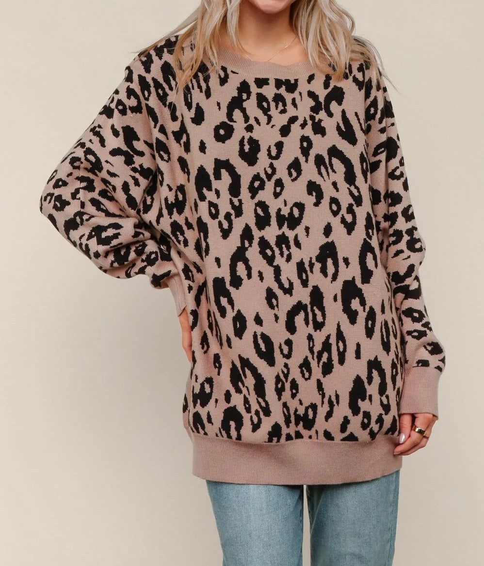 Women's Leopard Jacquard Oversized Sweater