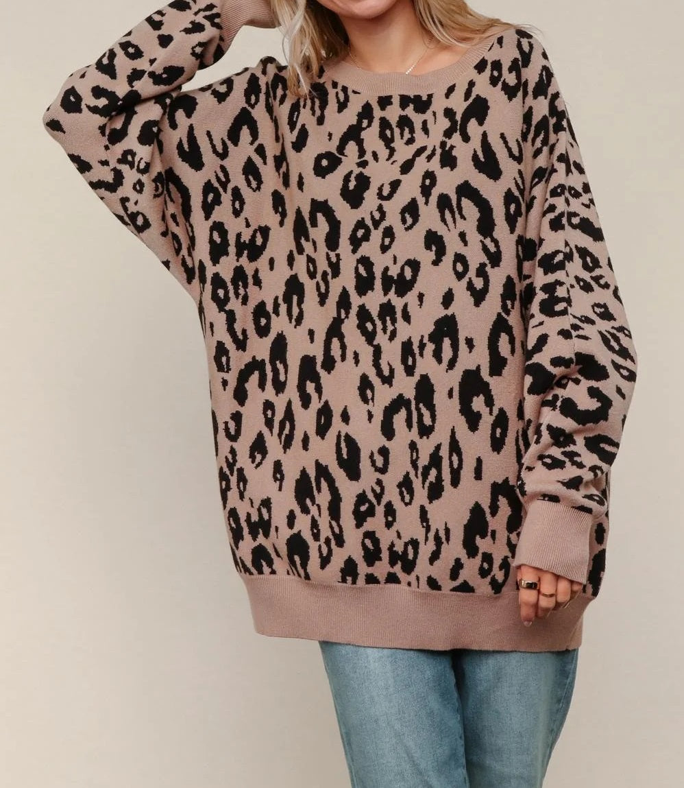Women's Leopard Jacquard Oversized Sweater