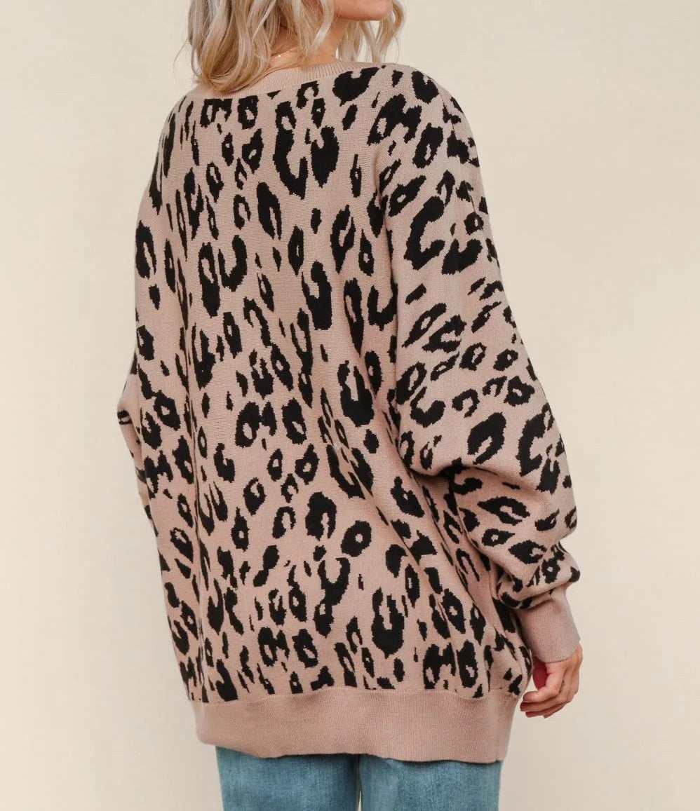 Women's Leopard Jacquard Oversized Sweater