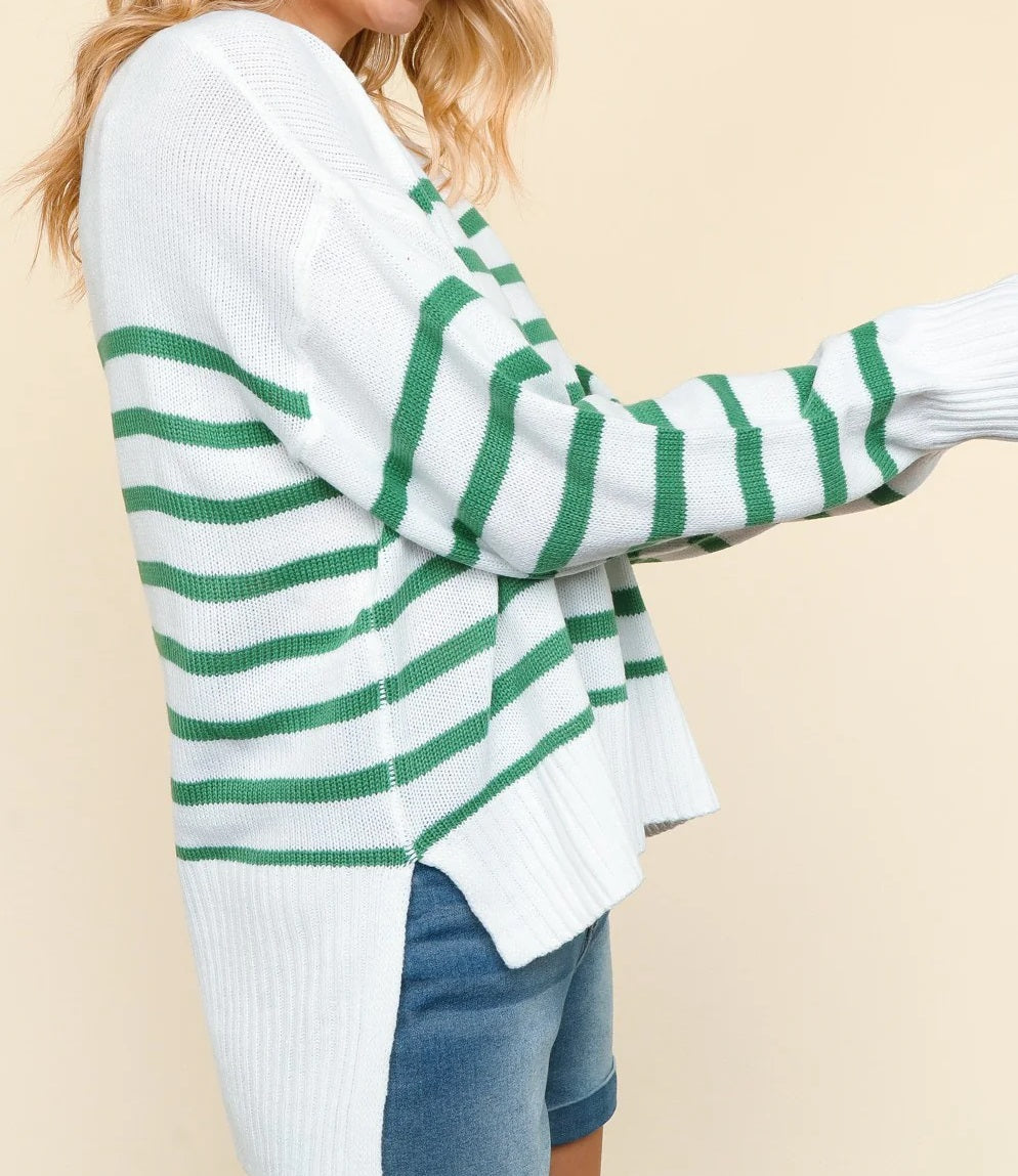 Women's Loose Fit High-Low Stripe Sweater